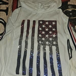 PINK Victoria's Secret White Hoodie with Sequin Flag Design